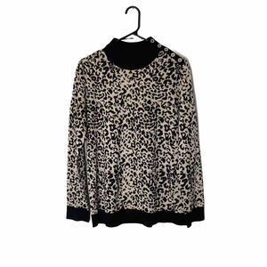 Calvin Klein Womens Sweater M Pullover Leopard Animal Print Black Tan Career